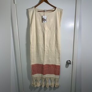 Jaline, NWT, hand woven, cream & rust color, macrame, sleeveless, resort O/S